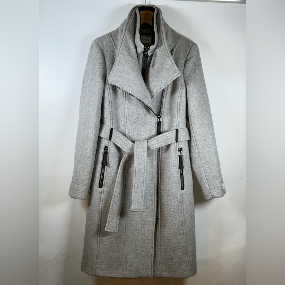 Calvin Klein Women's Belted Wrap Coat, Wool Blend, Size M, It was only used once